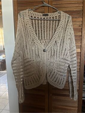 Crochet V-Neck Cardigan Sweater - Beige
Sz XL